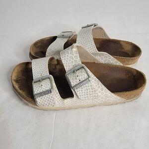 Birkenstock Arizona Sandals 40/9 Birko Flor Magic Snake White